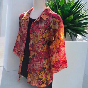 NOTATIONS Multicolor Floral Burnout Button Down Blouse NEW without Tag Size L